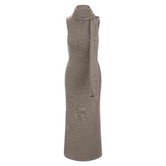NWT Staud Canal Merino Wool Midi Dress Taupe Sleeveless Size Large - Picture 9 of 11
